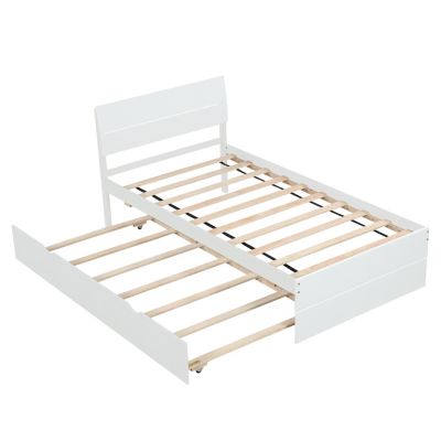 Modern Twin Bed Frame with Trundle, White Gloss Finish