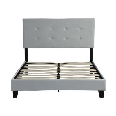 Streamdale Cream Upholstered Queen Platform Bed with Tufted Headboard