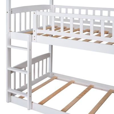 Streamdale Twin Over Twin Bunk Bed With Slide, House Bed With Slide