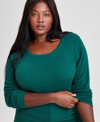 Trendy Plus Size Scoop-Neck Ribbed T-Shirt, Created for Macy's