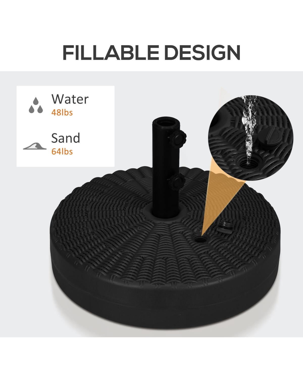 Portable, Fillable Umbrella Stand with Adjustable Pole Support