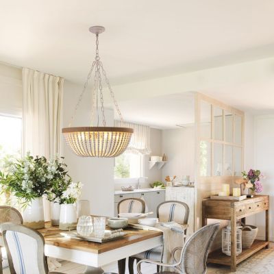 Streamdale Bohemian style Wood Beaded Chandelier Oak White