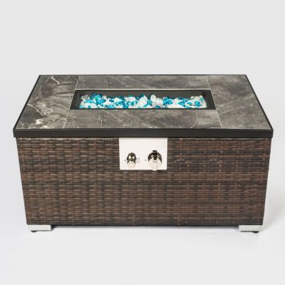 Streamdale Rattan Gas Fire Table with Tile Tabletop