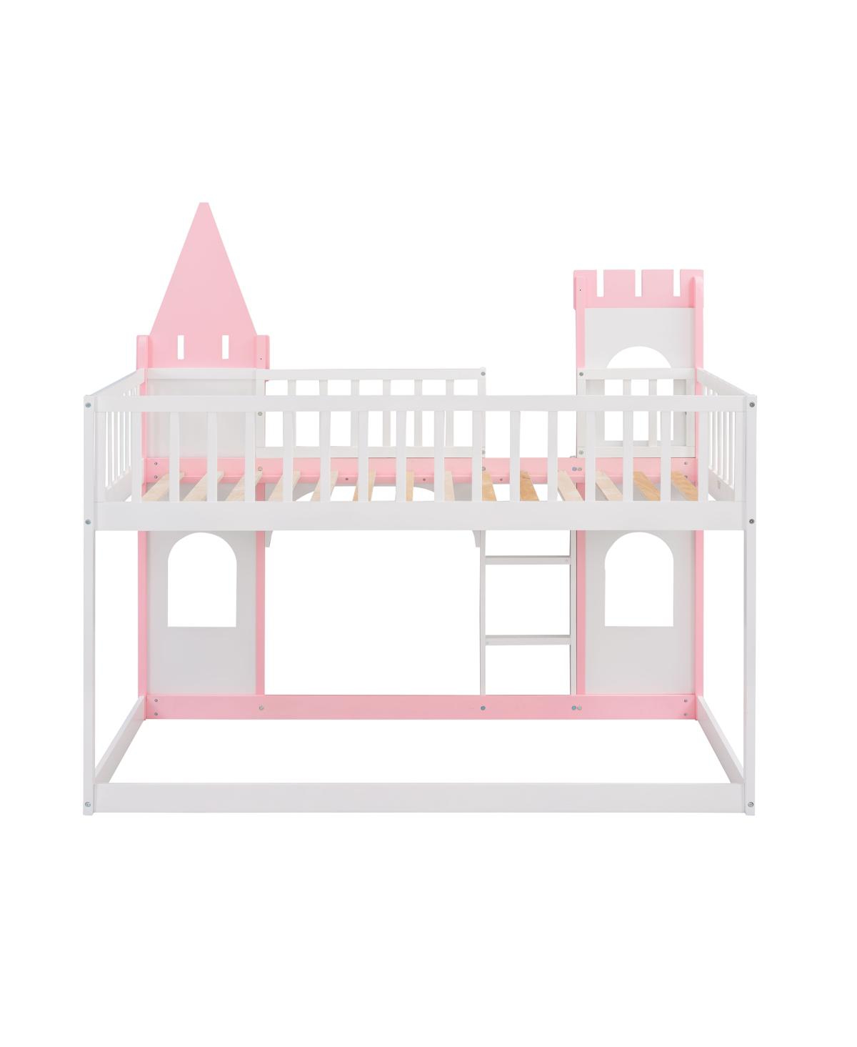 Simplie Fun Twin Over Twin Castle Bunk Bed With Ladder - Pink