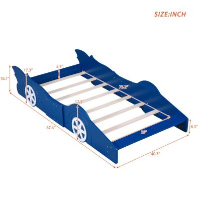 Streamdale Twin Size Race Car-Shaped Platform Bed With Wheels