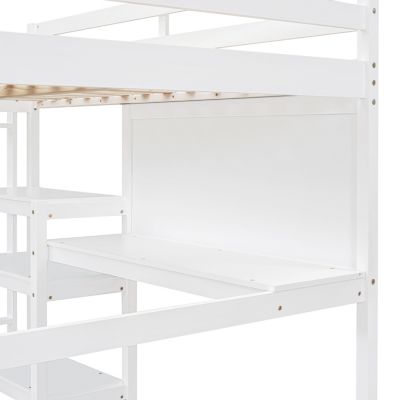 Streamdale Full Size Wooden Loft Bed With Shelves, Desk And Writing Board
