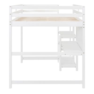 Streamdale Full Size Wooden Loft Bed With Shelves, Desk And Writing Board