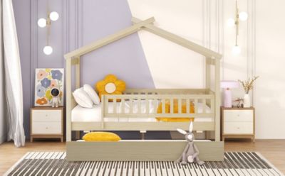 Streamdale Full Size Wooden House Bed With Twin Size Trundle