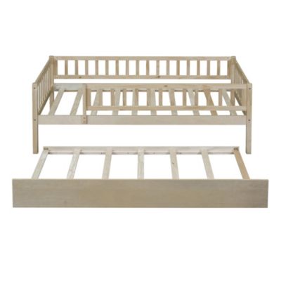 Streamdale Twin Size Wood Daybed With Trundle And Fence Guardrails