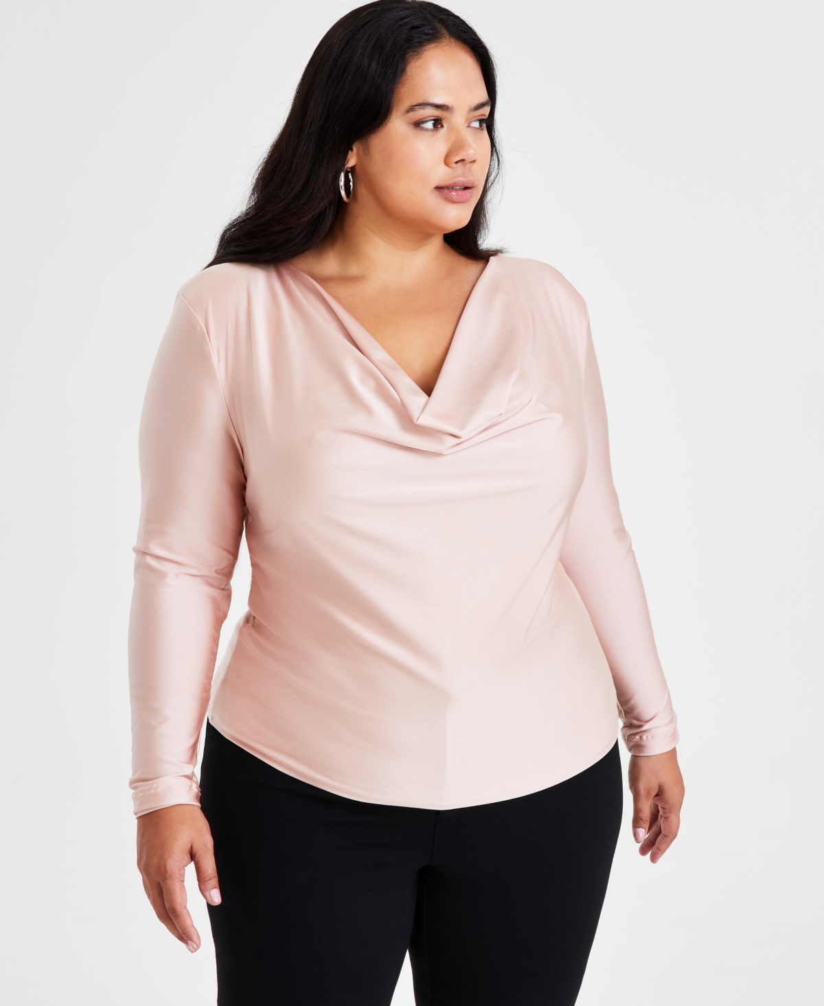 Bar Iii Trendy Plus Size Long-Sleeve Cowlneck Top, Created for Macy's