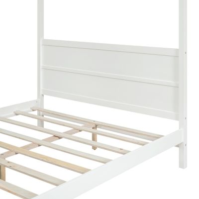 Queen Canopy Bed with Head/Footboard & Slat Support