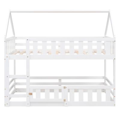 Streamdale Twin Over Twin House Bunk Bed With Fence And Door