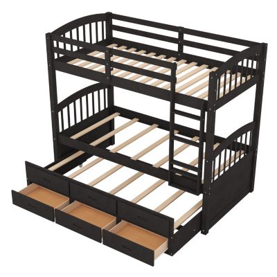 Streamdale Twin Over Twin Wood Bunk Bed With Trundle And Drawers