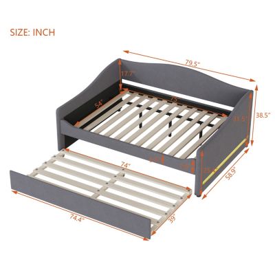 Streamdale Teddy Fleece Full Size Upholstered Daybed With Light And Trundle