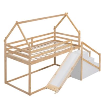 Streamdale Twin Over Twin House Loft Or Bunk Bed With Slide And Staircase
