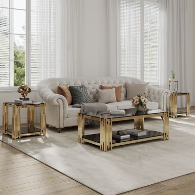 Mirrored Glass End Table with Gold Frame, 20