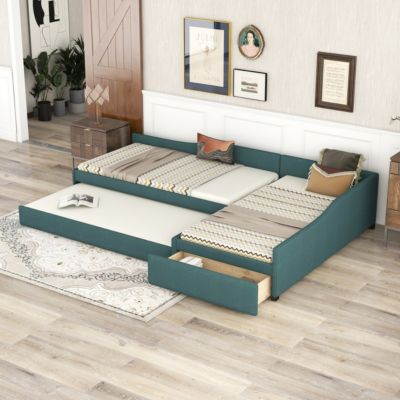 Twin Size Upholstered  Daybed With Trundle And Drawer