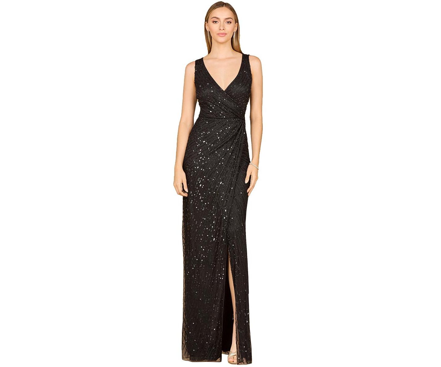 Женское платье Lara Beaded Black Gown with Slit, цвет: Чёрный — фото 1
