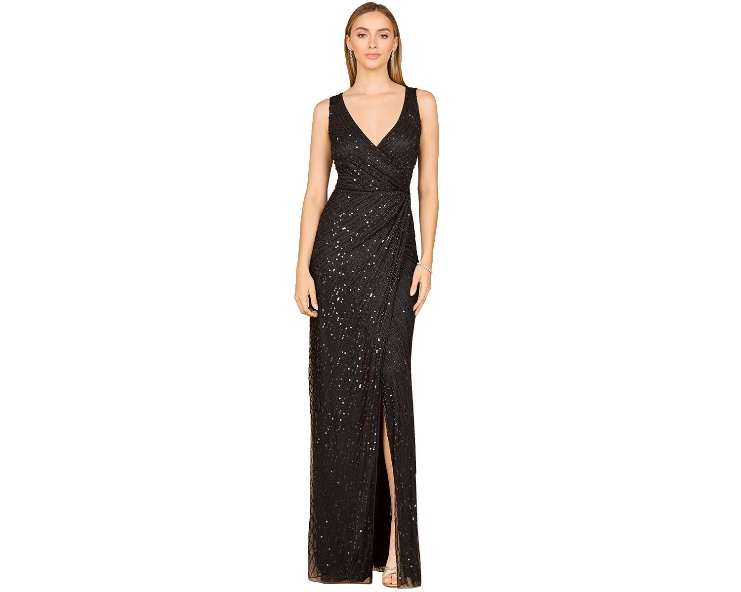 Women's Beaded Black Gown with Slit