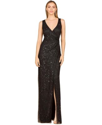 macys beaded dress Adrianna Papell Petite Crew Neck Ruffle Detail Maxi Dress - Coral Coast