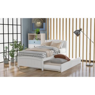 Twin Size Wooden Platform Bed With Trundle