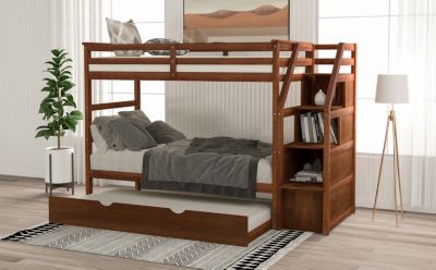 Streamdale Twin-Over-Twin Bunk Bed With Twin Size Trundle And 3 Storage Stairs