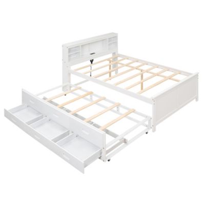 Twin Platform Bed with Storage, USB, Trundle, and Drawers
