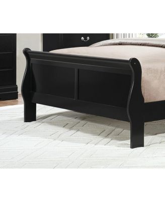 Black Finish Louis Philippe Style 1 Piece Queen Size Sleigh Bed Traditional Design Furniture