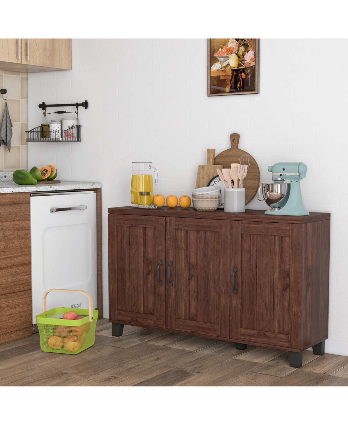 Slickblue 3-Door Buffet Sideboard with Adjustable Shelves and Anti-Tipping Kits