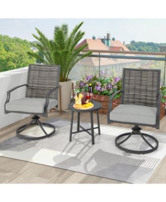 3 Piece Patio Swivel Chair Set with Soft Seat Cushions for Backyard