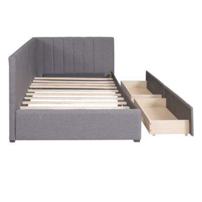 Twin Size Daybed with Storage Drawers, Gray Linen