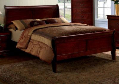 Queen Size Bed Cherry Louis Philippe Solid Wood 1 Piece Bed Bedroom Sleigh Bed Bedroom Furniture