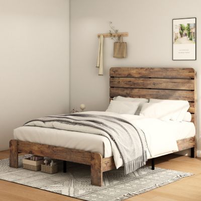 Streamdale Queen Size Wood Platform Bed Frame with Storage in Dark Brown