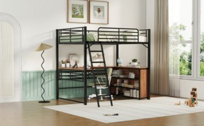 Streamdale Metal Loft Bed with Shelving and L-Desk