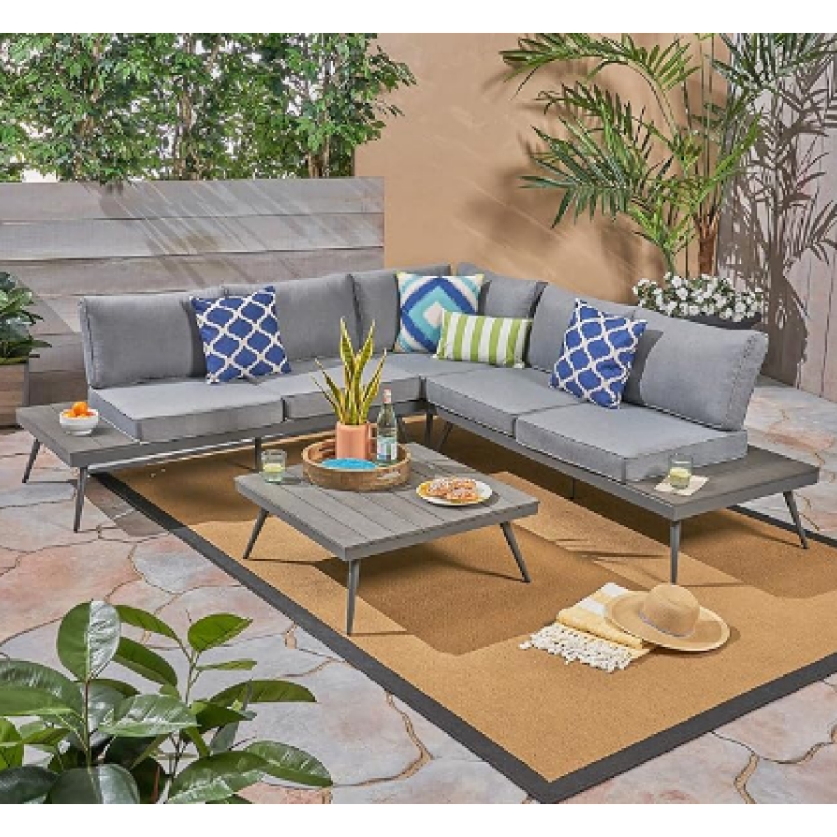 Streamdale Furniture Durable Eucalyptus Wood & Aluminum Norfolk Sofa with Ventilated Mesh Backrests