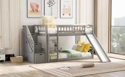 Stairway Twin Over Twin Bunk Bed With Two Drawers And Slide