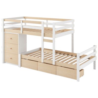 Twin Over Twin Loft Bunk Bed With Drawers And Ladder