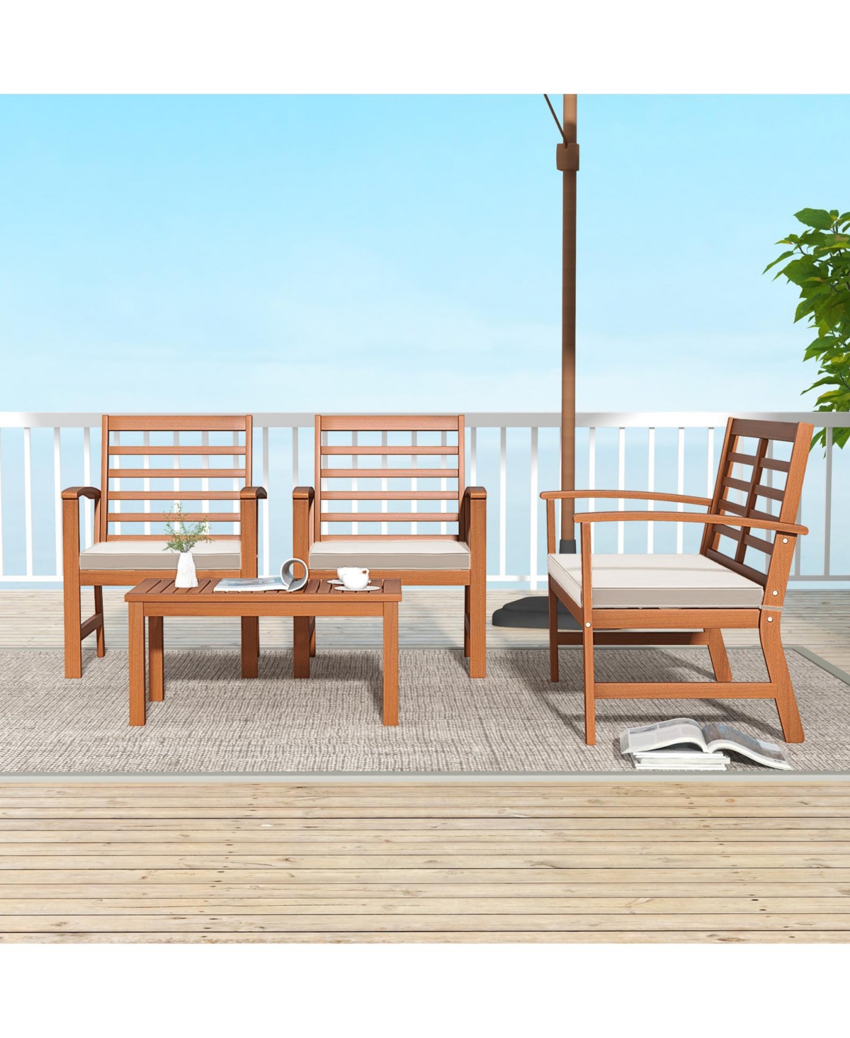 Slickblue 4 Pieces Outdoor Furniture Set with Stable Acacia Wood Frame
