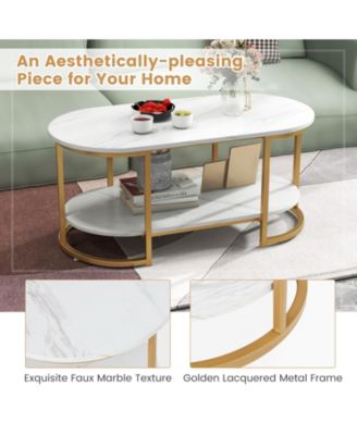 Marble Coffee Table with Open Storage Shelf-White