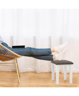 Faux Leather Vanity Stool Chair Set of 2 for Makeup Room and Living Room-Grey and White