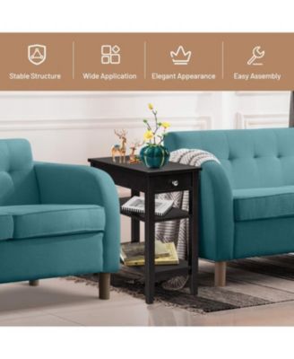 Side Table with Drawer and 2 Open Shelves, Compact End Table for Small Spaces