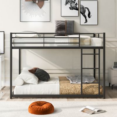 Streamdale Full Over Full Metal Bunk Bed, Low Bunk Bed With Ladder