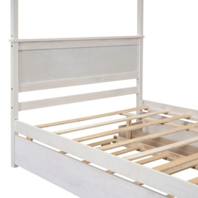 Streamdale Full Size Wood Canopy Bed with Trundle and Drawers