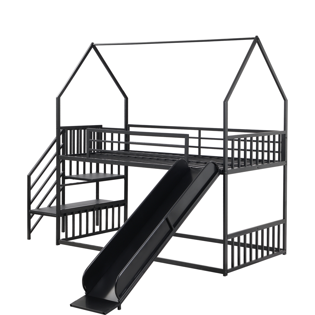 Simplie Fun Twin Metal Bunk Bed House With Slide And Staircase