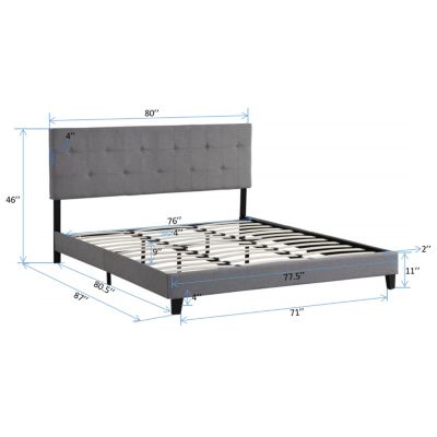 Upholstered King Platform Bed, Tufted Headboard, Easy Assembly.