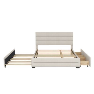 Streamdale Queen Upholstered Platform Bed With Twin Size Trundle And Two Drawers