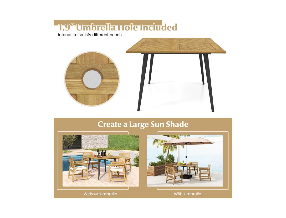 Slickblue 4-Person Acacia Wood Outdoor Dining Table for Garden Poolside and Backyard - Natural  Black