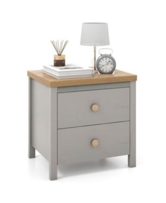 2-Drawer Nightstand with Rubber Wood Legs