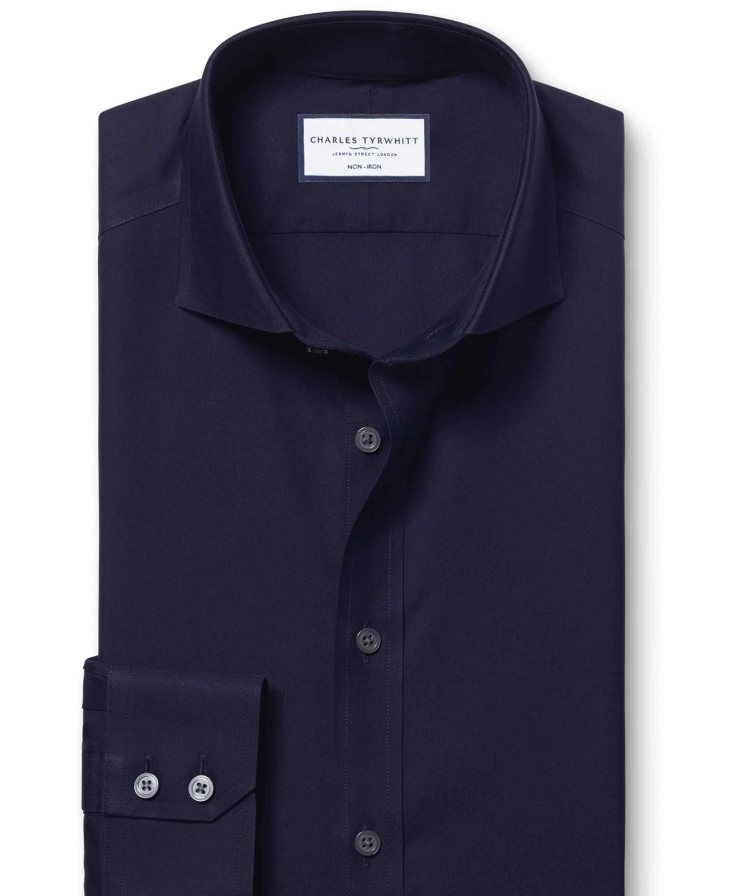 Мужская рубашка Charles Tyrwhitt Slim-Fit Non-Iron Solid Twill Dress Shirt, цвет: Тёмно-синий — фото 3