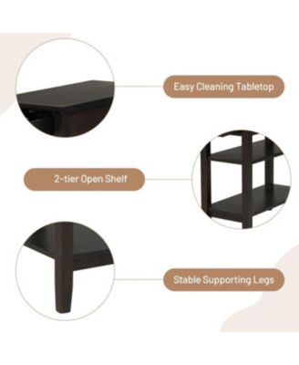 Side Table with Drawer and 2 Open Shelves, Compact End Table for Small Spaces